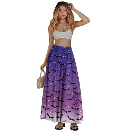 Women Long Skirts Dress Summer A Line Swing High Waisted Elastic Band Skirts with Pockets4