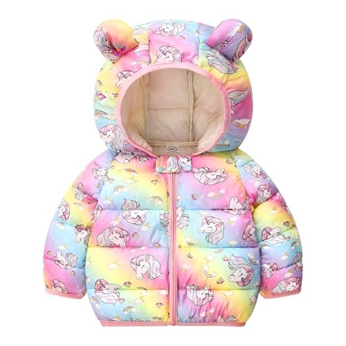 Baogaier Niñas Niños Chaqueta de Pluma con Capucha, Caballo Rosa Exterior Abrigo Acolchado de Invierno Ligeras Cortaviento Abrigo de Plumón Cremallera Caliente Bebé Ropa Chaqueta 2-3 años