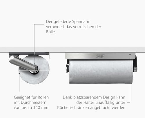 Joseph Joseph RollGrip Unterbau Küchenrollenhalter, Platzsparend, Federspannarm, Einhand-Abreißen, Für 140mm Rollen – Ansicht 4