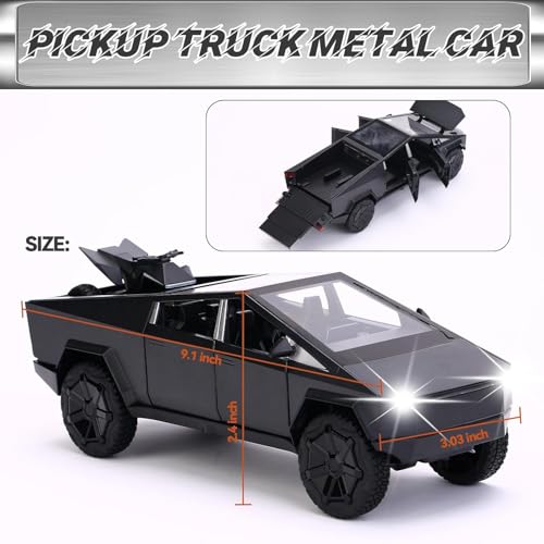 Image of 1 /24 Tesla Cybertruck Diecast Metal Toy Truck with Lights and Sounds, Mini Vehicle for Boys Ages 3 and Up, Realistic Design, Fun Educational Play, for Kids and Collectors (Grey)