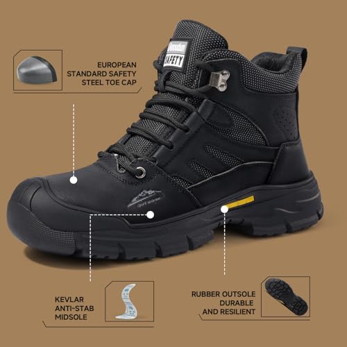 Image of Steel Toe Boots for Men Indestructible High Top Work Shoes for Men Comfortable Safety Shoes Puncture Proof Hiking Construction Shoes Botas de Trabajo para Hombre