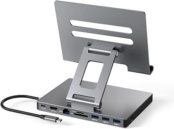 iPad Pro USB C Hub Stand, Adapter for iPad Pro M4 M2 M1 13 12.9 Inch iPad Air Docking Station Foldable with 4K60Hz HDMI, PD Charging, SD/TF Card Reader, 3 USB 3.0, 3.5mm Audio ST901 ST901