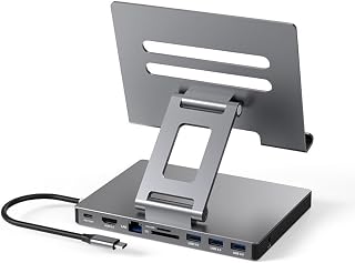 iPad Pro USB C Hub Stand, 9-in-1 Adapter für iPad Pro M4 M2 13 12.9 11 Zoll Docking Station Faltbar mit 4K 60Hz HDMI, RJ45 Gigabit Ethernet, SD/TF Kartenleser, 3 USB 3.0, 3.5mm Audio, iPad Air Zubehör