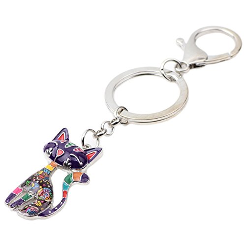 Bonsny Enamel Alloy Chain Cat Key Chains For Women Car Purse Handbag Charms (Purple) #TOP2