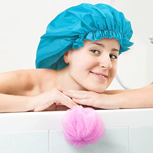 4 Pieces Jumbo Shower Caps Extra Large Shower Caps Long Dreadlock Caps Huge Braid Bonnets Waterproof Big Bath Hats Oversize Bath Caps For Women Girls (Black, Blue, Pink, Purple,Blank Pattern) #TOP6