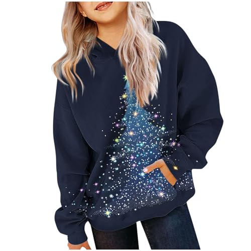 Sweat à capuche de Noël lumineux pour garçon fille et pull oversize bleu imprimé