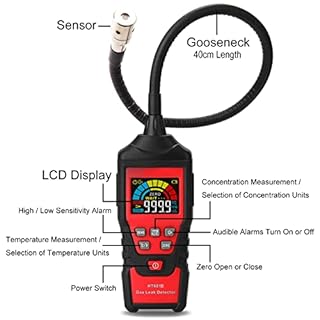 Gas Leak Detector Sniffer Portable Combustible Gas Detector Handheld Gas Analyzer Flammable Natural Gas Acetone Propane Benzene Ethanol Gasoline Methane Tester 9999 PPM 20% LEL with LCD Color Display