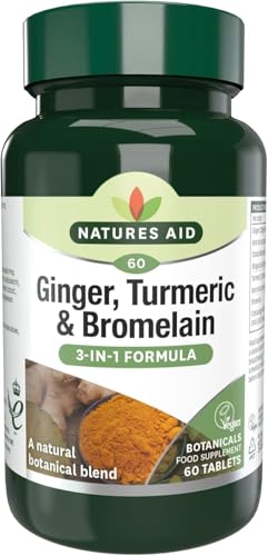 Natures Aid Ginger Turmeric & Bromelain 60 Tablets – High Strength Vegan Supplement to Support Digestion & Joint Health – Non-GMO, Gluten-Free, Natural Botanical Blend