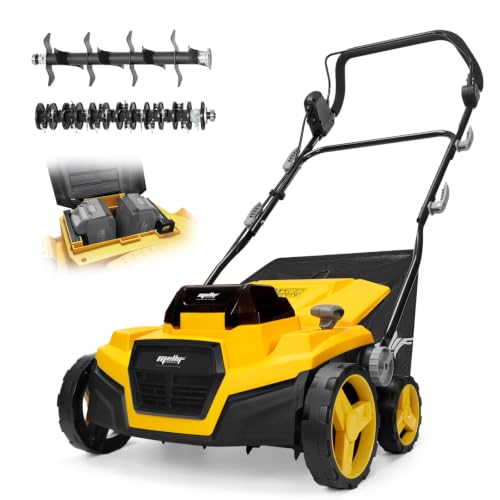 Cordless Lawn Dethatcher Compatible with DeWalt 20V Battery(Tool Only), 40V Dual Battery Powered Brushless 2-in-1 Scarifier, 15’’ Wide, 12-Gal Collection Bag, Air Boost Technology, 5 Adjustable Depths