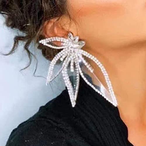 Missgrace Silver Stud Butterfly Earrings, 9.4cm, Rhinestone2