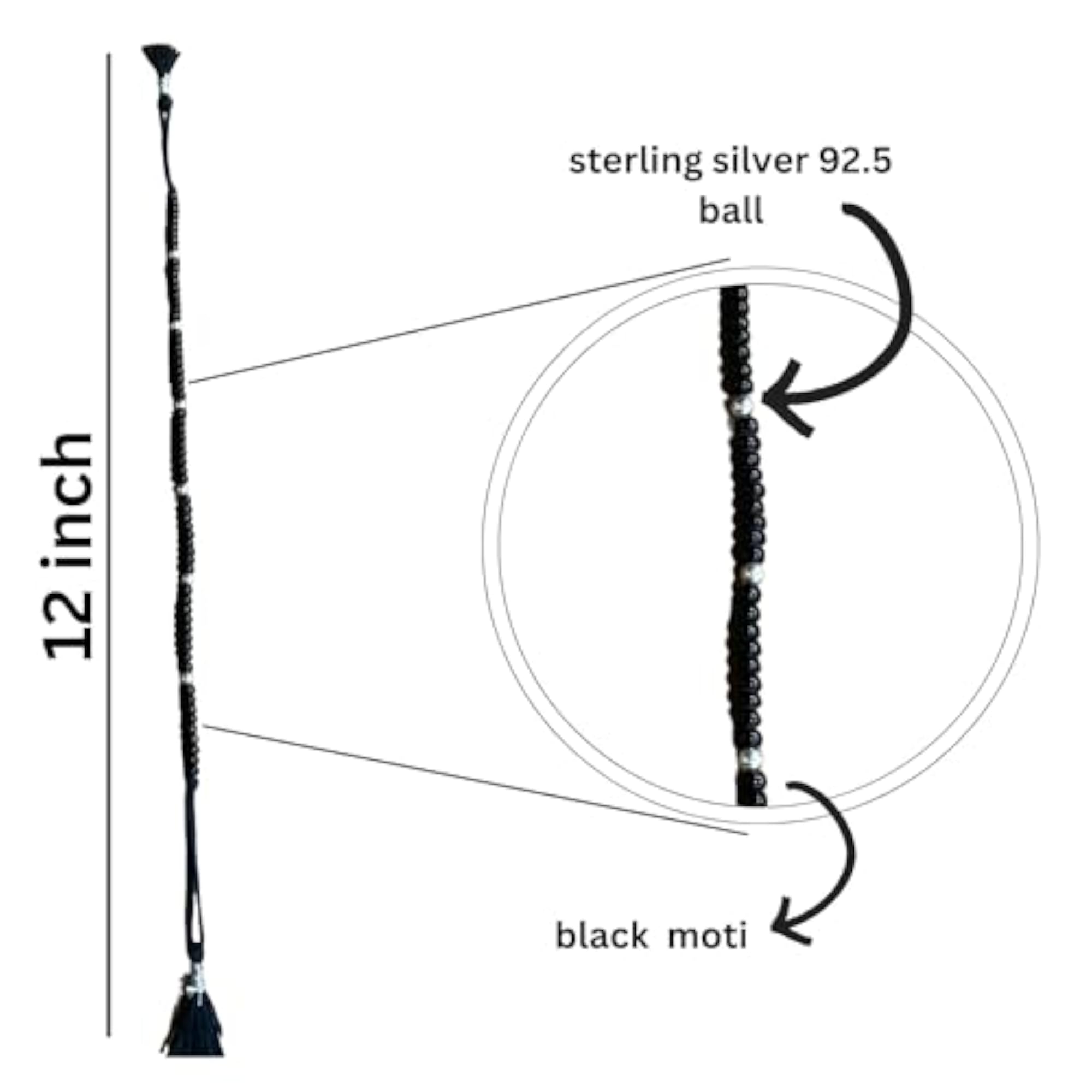 Women's 925 Sterling Silver 6 Ball Black Thread Nazariya Anklet