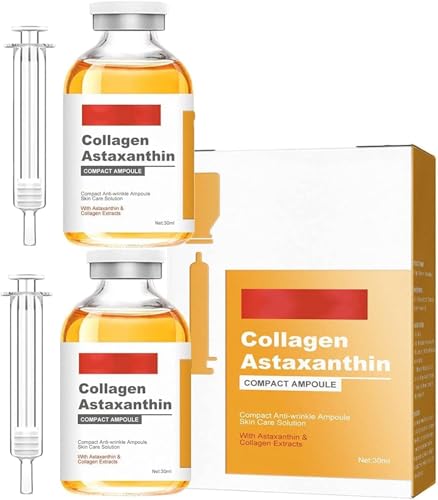 Ampolla reafirmante de colágeno y astaxantina, sérum facial de astaxantina y colágeno: reduce las líneas de expresión, hidratante, antiarrugas y reafirmante.