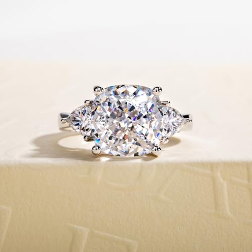 3ct-7ct Cubic Zirconia 3 Stones Engagement Rings 5A Grade Simulated Diamond Cushion Cut/Emerald Cut/Asscher Cut/Heart Cut CZ Anniversary Promise Wedding Rings for Women2