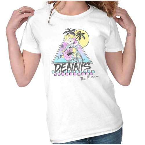 Dennis The Menace Summer Bike Ride Womens Top Junior Graphic Tee White