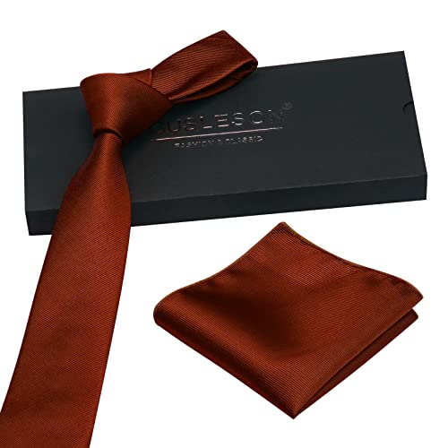 GUSLESON 2.4" Rust Skinny Tie for Wedding Solid Formal Slim Necktie and Handkerchief Set For Men (0754-40)