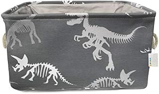 OYHOMO Collapsible Storage Basket Thickened Canvas Fabric Storage Box Grey Dinosaur Shelf Basket Organizer with Handles, 15.7x11.0x8.7 Inches, Rectangular