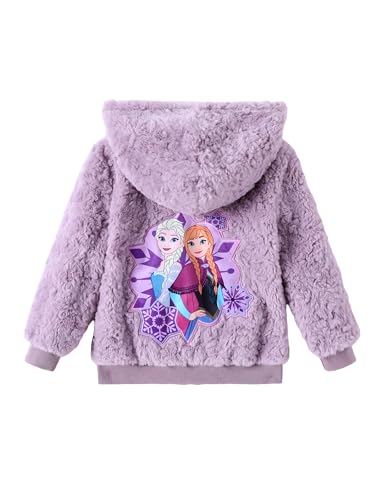 Disney Frozen Elsa Minnie - Chaqueta de forro polar con capucha de felpa para niñas de 2 a 6 años, Morado-Elsa&Anna, 3T