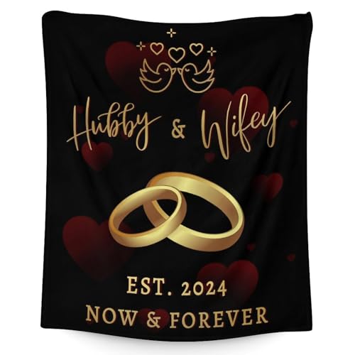 Mercuryelf Wedding Throw Blanket - Soft, Fuzzy & Warm - 50x60 Inches Marriage Prayer Blankets for Bride, Groom - Black Modern Throws Gifts for Newlywed Couples