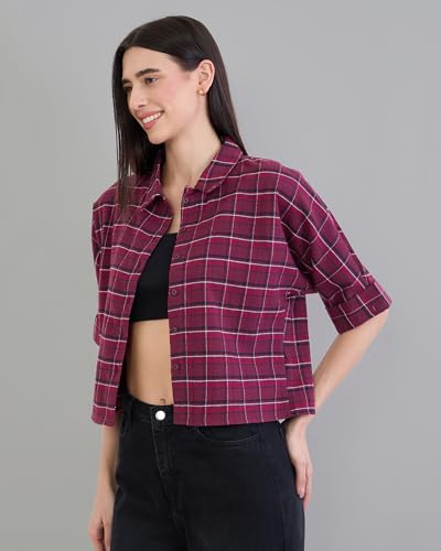 Image of Chimpaaanzee Women Checks Half Sleeve Crop Shirt