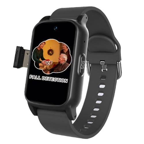VCYEX Reloj Localizador Personas Mayores Detección De Caídas SOS para Personas Mayores Reloj Inteligente con Boton Emergencia AncianosBlack,1.25 * 0.57 * 2.22inch