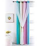 cortina estrellas amazon Dos capas especiales: las cortinas de estrellas y el juego transparente de Anjee son la decoración de tu ventana única. La cortina opaca con rayas degradadas cuenta con una superposición de tul, patrones de estrellas ahuecadas cortadas por tecnología láser precisa que traen el cielo estrellado para crear un país de las maravillas donde las estrellas se dispersan en tu cama, piso y pared