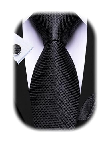 Image of Barry.Wang Classic Mens Ties Silk Necktie Pocket Square Cufflinks Set Woven Designer Wedding Business