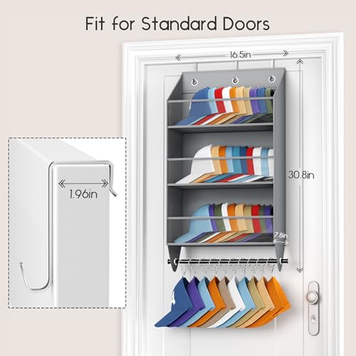 Homsorout Over the Door Hat Rack - 3-Layer Design Hat Organizer Holds 30-36 Hats with 10 Hooks, Ideal Hat Rack for Door, Over the Door Organizer for Closet, Apartment, Bedroom, Dorm, 2 Pack, Grey by Homsorout - Image 4
