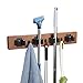 JSVER Besenhalterung Wand, Moderne Mop Halter Bambus Wandhalterung mit 4 Halter und 3 Haken Besenhalter Gerätehalter für Haus, Küche, Garten, Garage-Braun