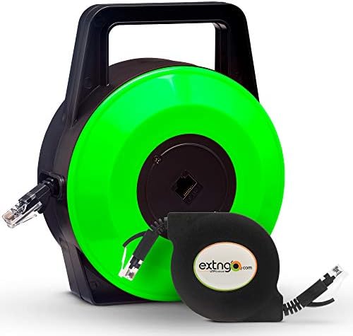 EXTNGO Retractable Network Cable Extender, 33 Ft (10 Meter) CAT 6 Ethernet Cable Flat-Portable 1Gbps Data Speed-Swiftly Setup Temp Networks-Cascadable Male-Female RJ45 Connector-UTP Cable Reel