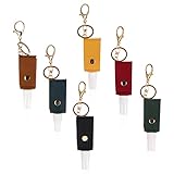 LELE LIFE 6Pcs Leather Travel Spray Bottles Keychain Holder, Leakproof Empty Refillable Mini Spray Bottle for Alcohol, Hand Gel, Perfume, Hair, 30ml/1oz, Style A