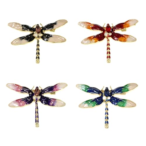 Image of Honbay 4PCS Chic Dragonfly Brooch Pins Enamel Alloy Cute Animal Dragonfly Brooches Odonate Breastpin Lapel Pins Hat Scarf Shawl Sweater Cardigan Clips