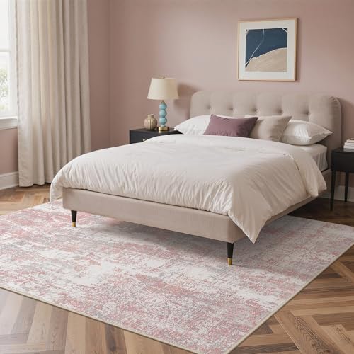 Image of BEIMO Area Rugs 8x10 for Living Room Bedroom, Modern Abstract Machine Washable Rug, Large Soft Low Pile Floor Carpet with Non Slip Backing for Dining Room, Pink /Grey