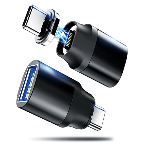 Lot de 2 adaptateurs magnétiques USB C vers USB 24 broches USB C mâle vers USB A femelle avec charge PD 60 W 10 Gbit/s USB 3.1/USB 3.0 pour MacBook Pro/Air et autres appareils de type C Cover
