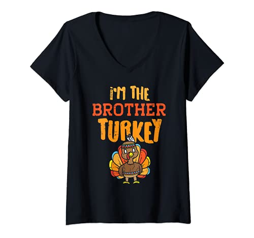 Womens Im The Brother Turkey Thanksgiving Matching Family Boys V-Neck T-Shirt