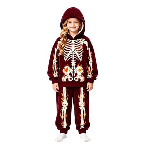 Girls Halloween Hoodies Set Skeleton Print Two Piece Tracksuit Outfit - image 1