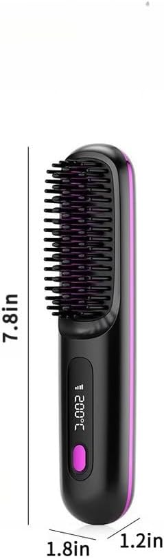 Portable Straightener Brush - go Brush pro，Portable Mini Hair Straightening with 3 Temperature Settings & LED Display, USB Rechargeable Fast Heating Hairs for Travel (Light Purple)