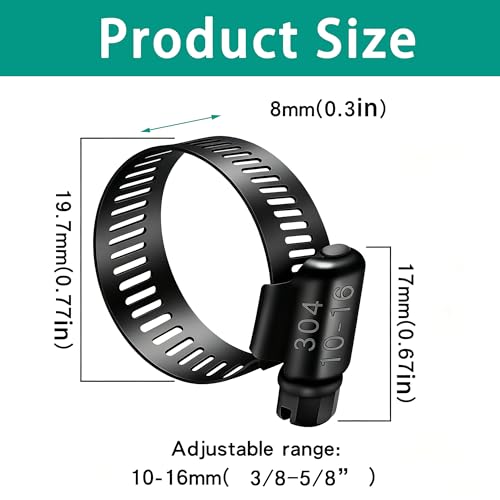 Image of Dianrui 30 PCS Black Hose Clamps 3 /8 inch-5 /8 inch (10-16mm) 304 Stainless Steel Worm Gear Fuel Line Hose Pipe Clamps for Fuel Line, Plumbing, Intercooler and Tube