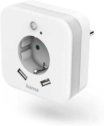 Hama LED Nachtlicht mit Steckdose, 2 USB A Ausgänge, Bewegungssensor, Lichtsensor (Orientierungslicht, Stilllicht, für Babys, Kinder, Erwachsene, Schlummerlicht, Nachtleuchte, Schlaflampe) weiß
