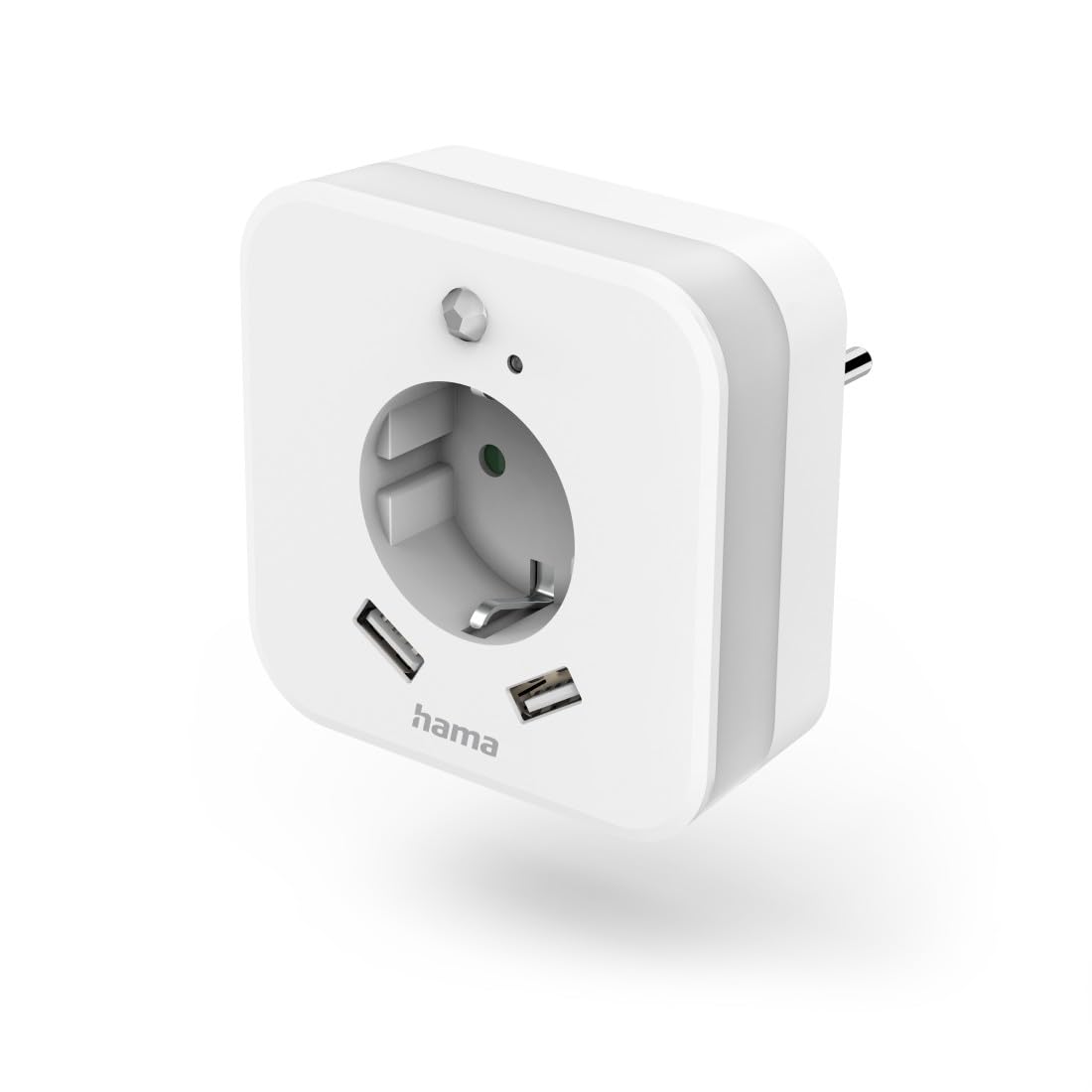 Hama | Luz nocturna con 2 puertos USB (Con detector de movimiento, Bajo consumo, Enchufe con protección) Color Blanco