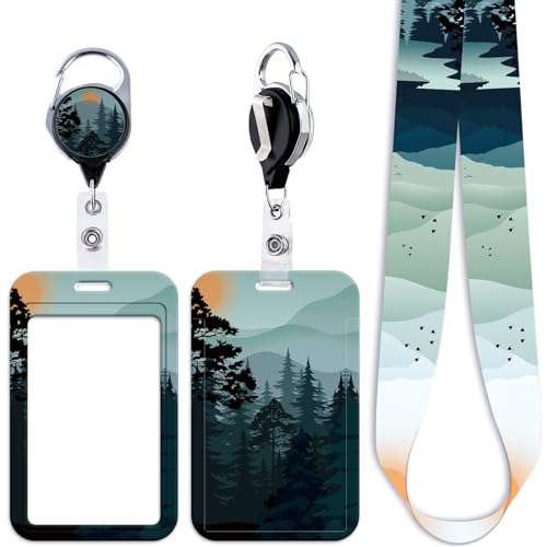 juanooo Porta-crachá de identificação de árvore e clipe de carretel de crachá retrátil chaveiro pôr
