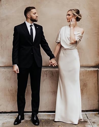Image of Mermaid Satin Mother of The Bride Dresses for Women Ruched One Shoulder Formal Evening Gowns