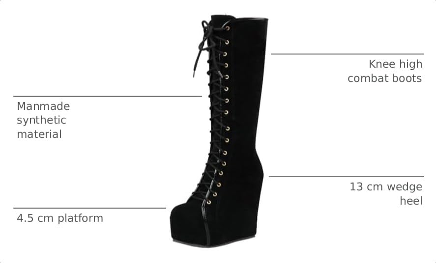 Image of Parisuit Women's Knee High Goth Platform Boots Lace Up Combat Boots | Chunky High Heel, Buckle Boots, Punk Chain Boots