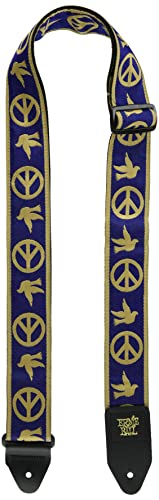 Ernie Ball Sangle en jacquard, symbole Peace and Love et colombe beige/bleu marine - Les Beatles, Paul McCartney, John Lennon, RIngo Starr, George Harrison Ernie Ball Sangle en jacquard, symbole Peace and Love et colombe beige/bleu marine