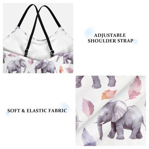 senya Girls Swimsuits One-Piece Swimwear Tie Bathing Suit Beach Summer Round Neck 5-6T Elephants and Autumn Leaves Pattern3