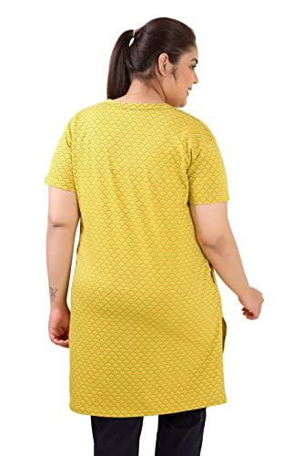 Image of RYSH Women's All-Over Printed Cotton Plus Size Longline T-Shirt with Pockets