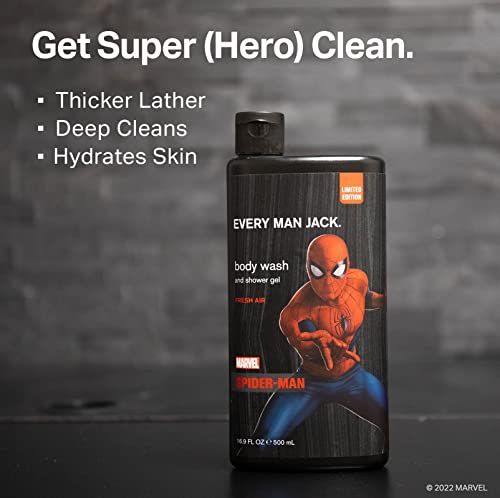 Every Man Jack Marvel Collectors Box Body Wash Gift Set - Perfect For Every Guy & Marvel-Lover - Includes Four Full-Sized Body Washes With Clean Ingredients & Incredible Scents - Marvel-Inspired Fresh Air, Winter Mint, Crimson Oak, And Wakanda Herbs Fragrances #TOP1