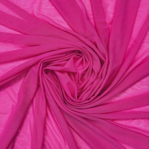 Ice Fabrics 4-Way Stretch Power Mesh Fabric by The Yard - 60" Wide Nylon Spandex Sheer Net - Breathable & Stretchy Mesh Fabric for Sewing Activewear, Dresses, Crafts - Hot Pink - 5 Yards