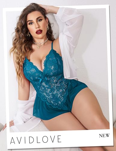 Lingerie grande taille femme Avidlove nuisette en dentelle col V l-5xl - 3