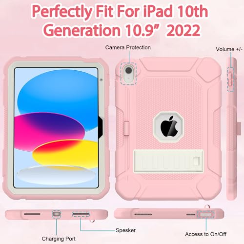 BMOUO Case for iPad (A16) 11th Generation 11 Inch 2025/iPad 10th Generation 10.9" 2022 - with Kickstand & Pencil Holder, Heavy Duty Shockproof Protective iPad 11th 10th Generation Case, Pink by BMOUO - Image 4