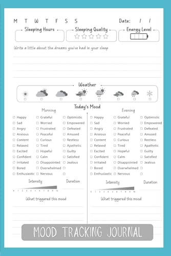 Mood Tracking Journal for Mental Wellness and Self Care